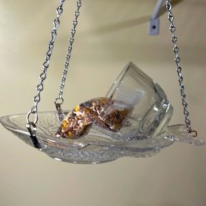 Fish snack plate and punch cup bird feeder